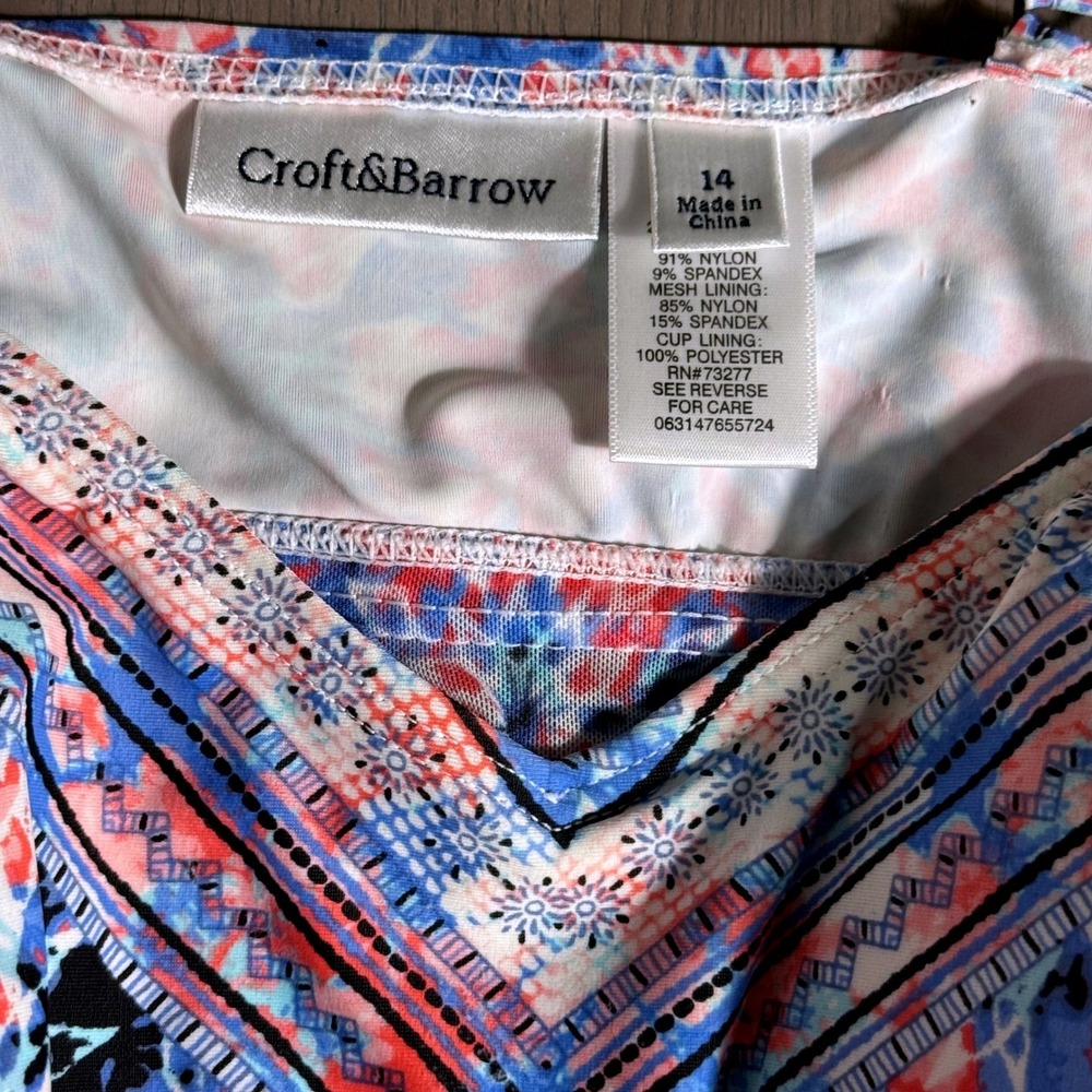 Croft & Barrow Womens Pink Blue Floral Flyaway Tankini Swim Top Size 14 - Picture 8 of 10